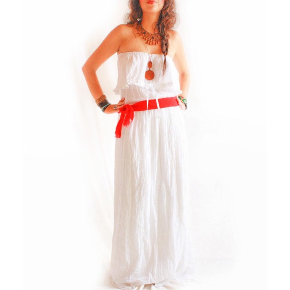Beautiful Sky MExican Maxi Dress Strapless Gauze by AidaCoronado